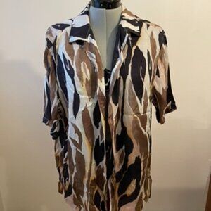 All Saints Shirt Mens M Fuego SS Short Sleeve Relaxed Silky Shirt